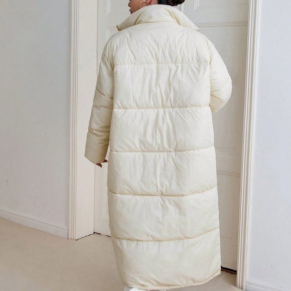 White Preppy Womens Zip Up Puffer Coat - Picture 2 of 6